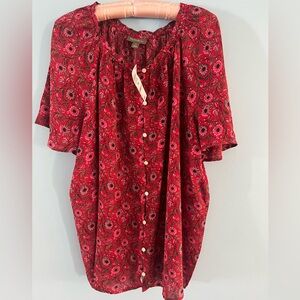 Style & Co. Red Floral Button-Down Blouse